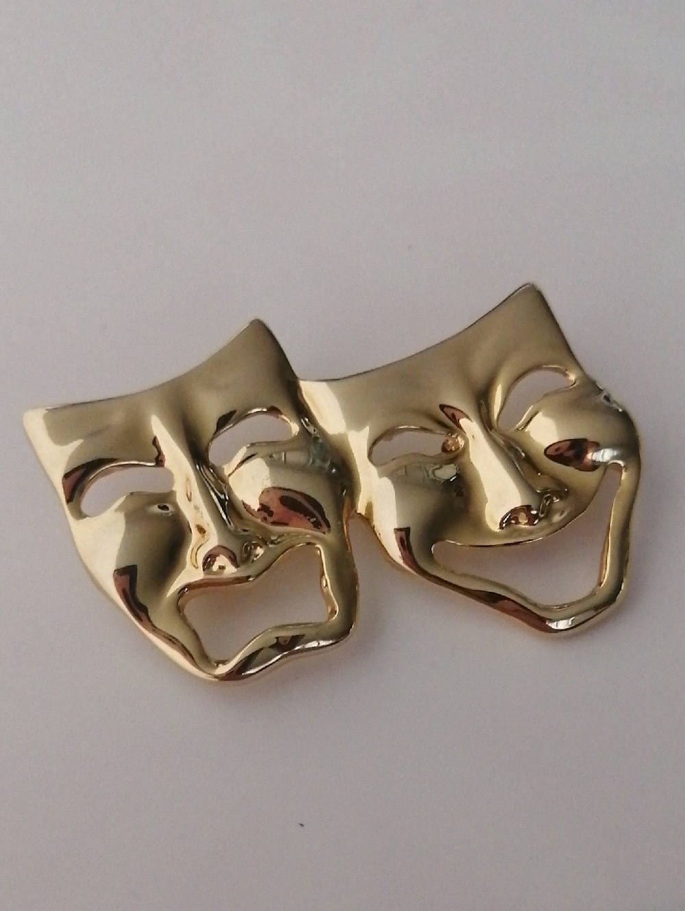 Vintage Theater Tragedy Comedy Thespian Actor Mask Goldtone Brooch Unisex Trendy